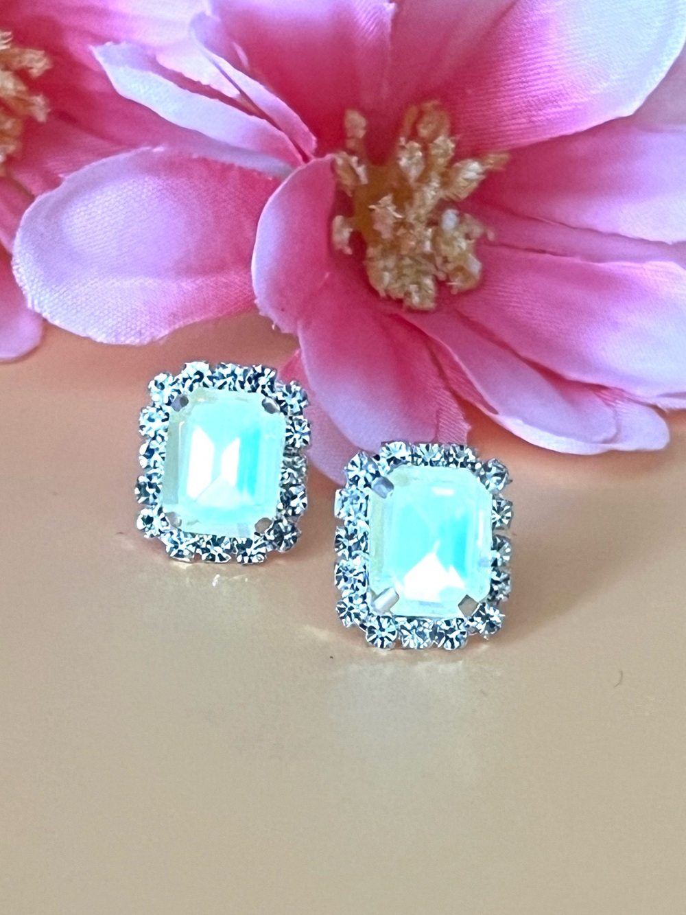 Large Silver and Yellow Rhinestones Earrings